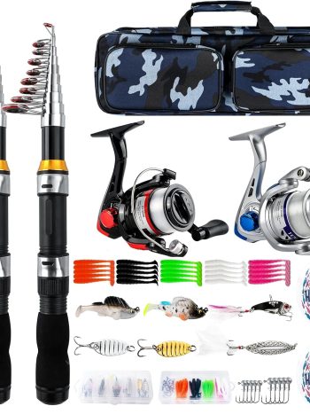 Telescopic Fishing Rod Reel Combo 2PCS 6.89FT Collapsible Fishing Pole Spinning Reel Lures Accessories with Fishing Bag Portable Fishing Rod Kit for Saltwater Freshwater Travel Fishermen Gift